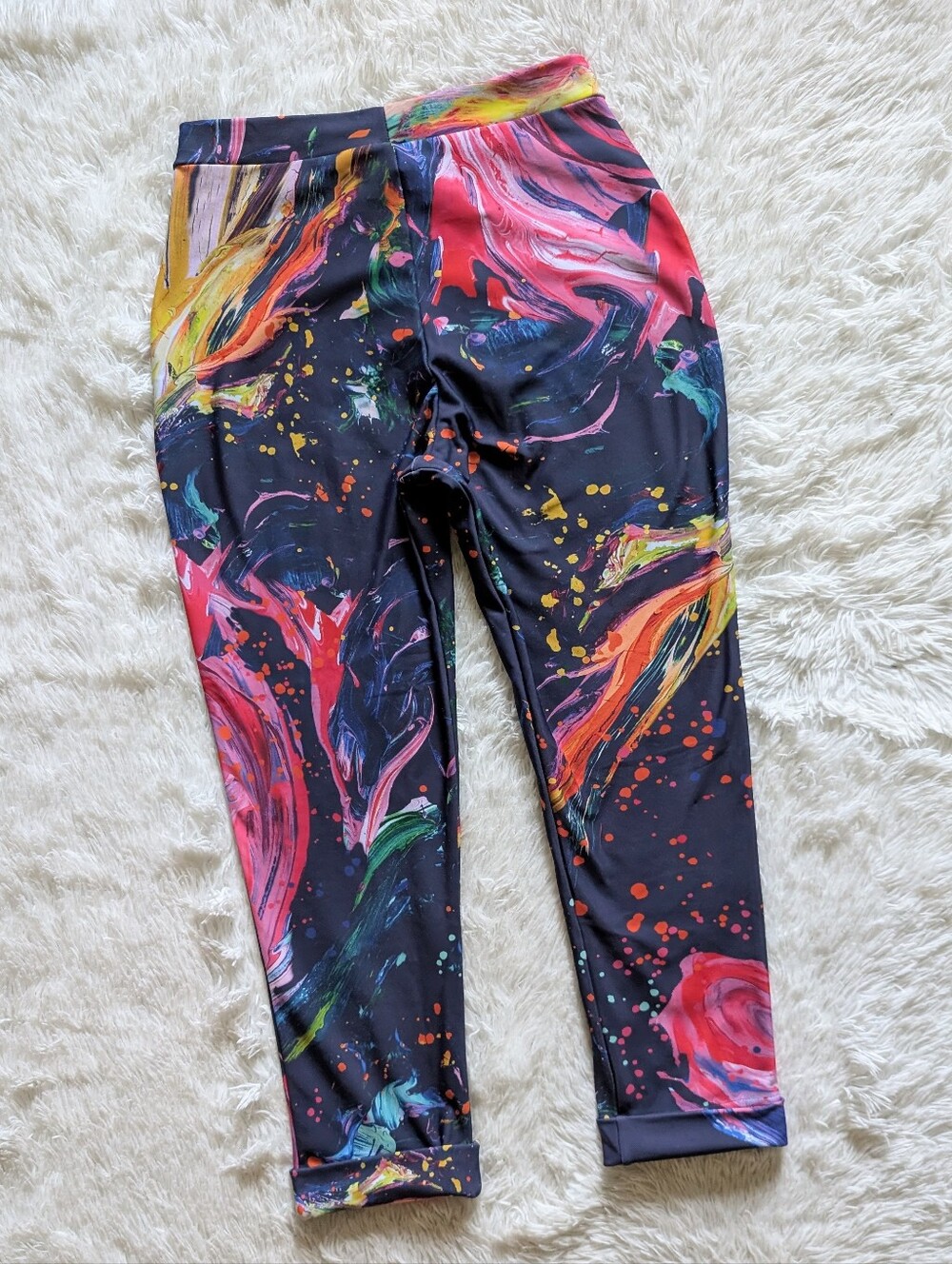 Blackmilk The Artist Paint Splatter Rainbow Navy High Waist Cuffed Pants Medium - Picture 6 of 14